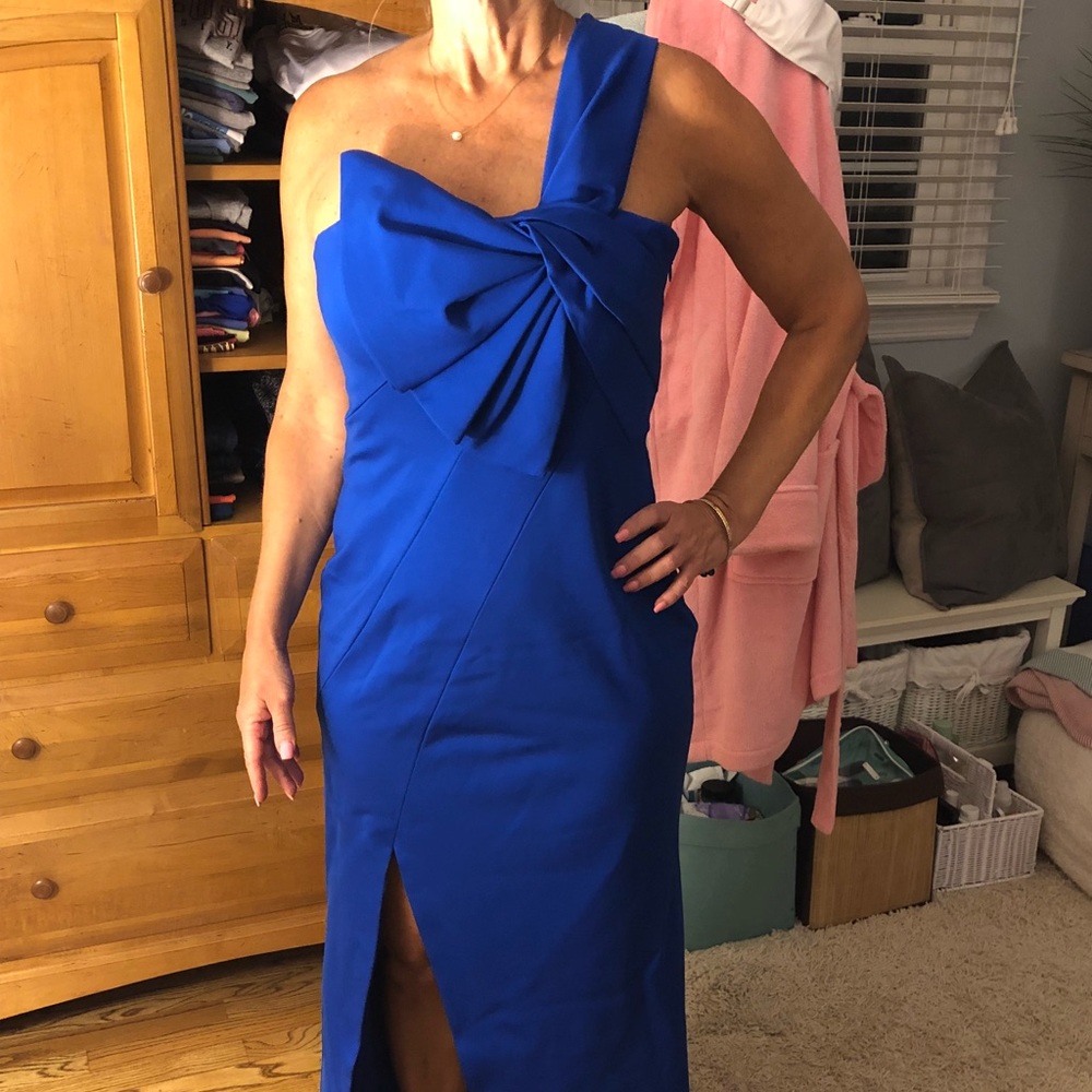 Aidan Mattox One Shoulder Crepe Long Dress